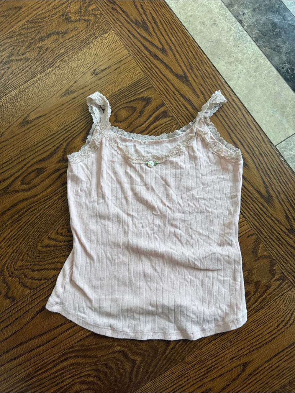 Aeropostale Light Pink Ribbed Lace-Trim Cami